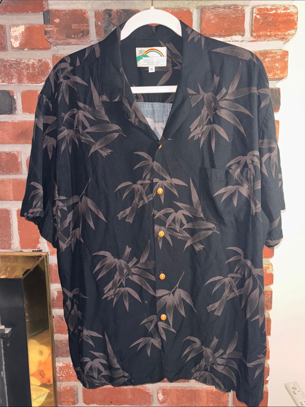 VTG Paradise Found Tonal Bamboo-Print Wooden Buttons Shirt XL